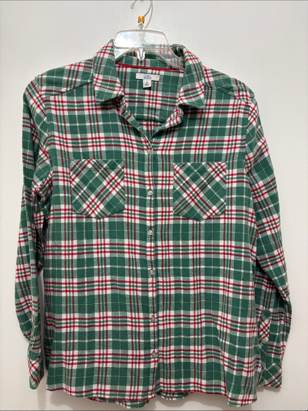 croft & barrow NWT Green, White and Red Plaid Button-Down Shirt Sz M